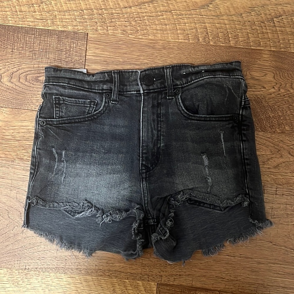 Express Women’s Black Denim Shortie High Rise Shorts Size 0 - Picture 1 of 9